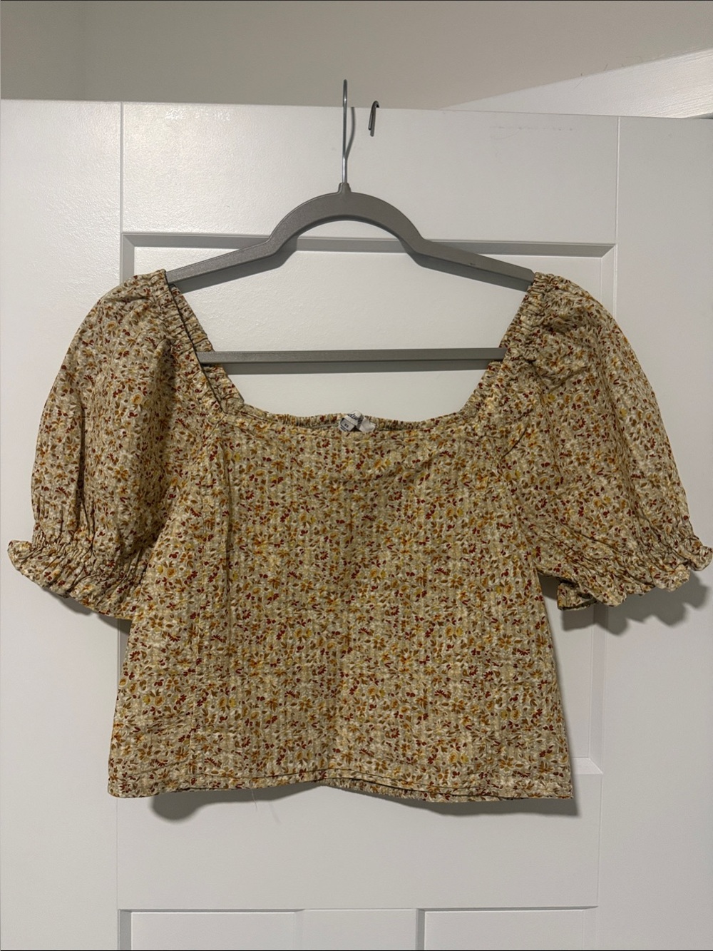 Madewell Yellow Floral Smocked Puff Sleeve Crop Top